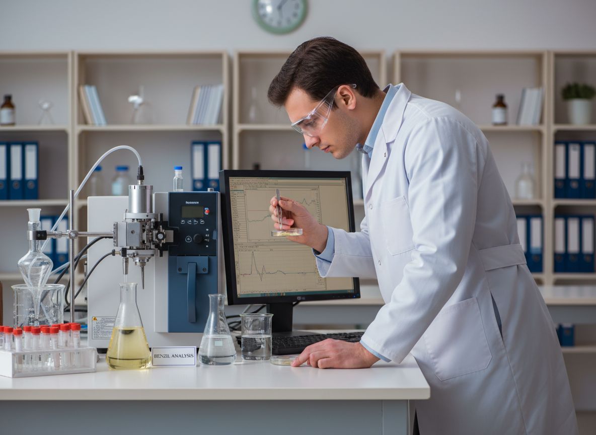 A benzil analitikai kimutatásához HPLC és NMR használatos.