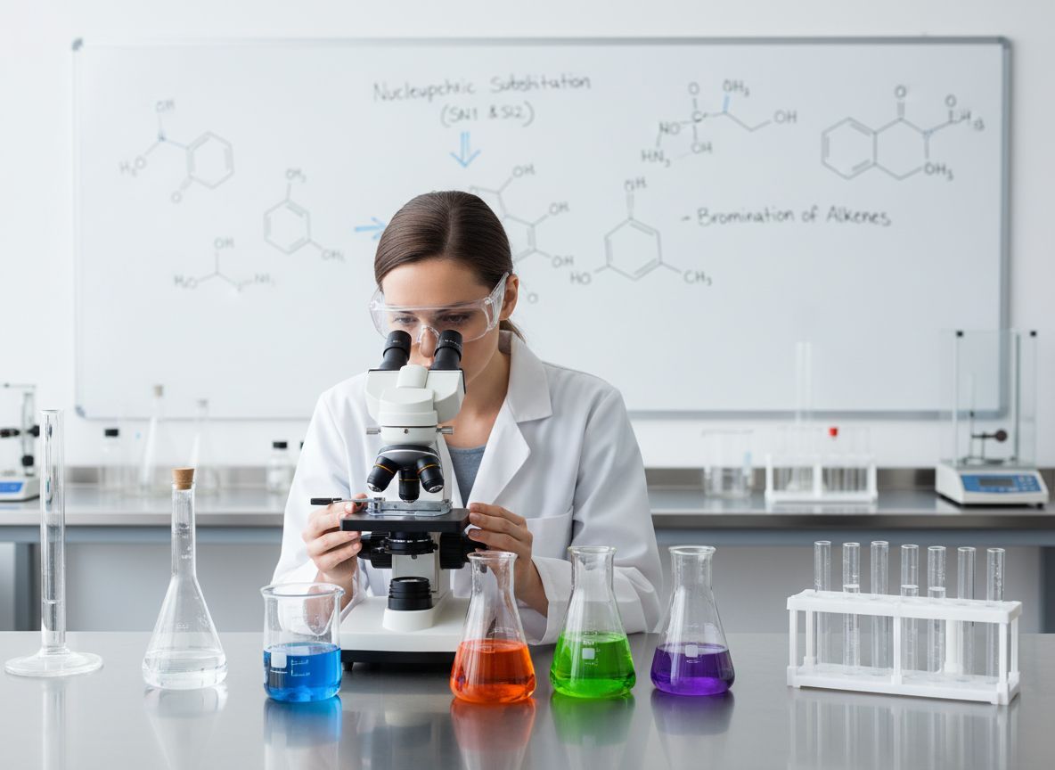 A nukleofil szubsztitúció szerves vegyületek brómozását segíti.