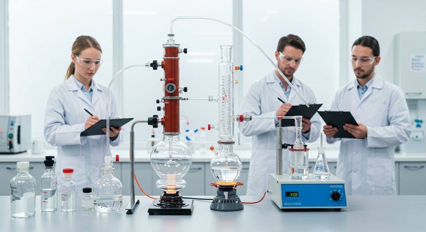 A desztillációhoz lombikra és kondenzátorokra van szükség.