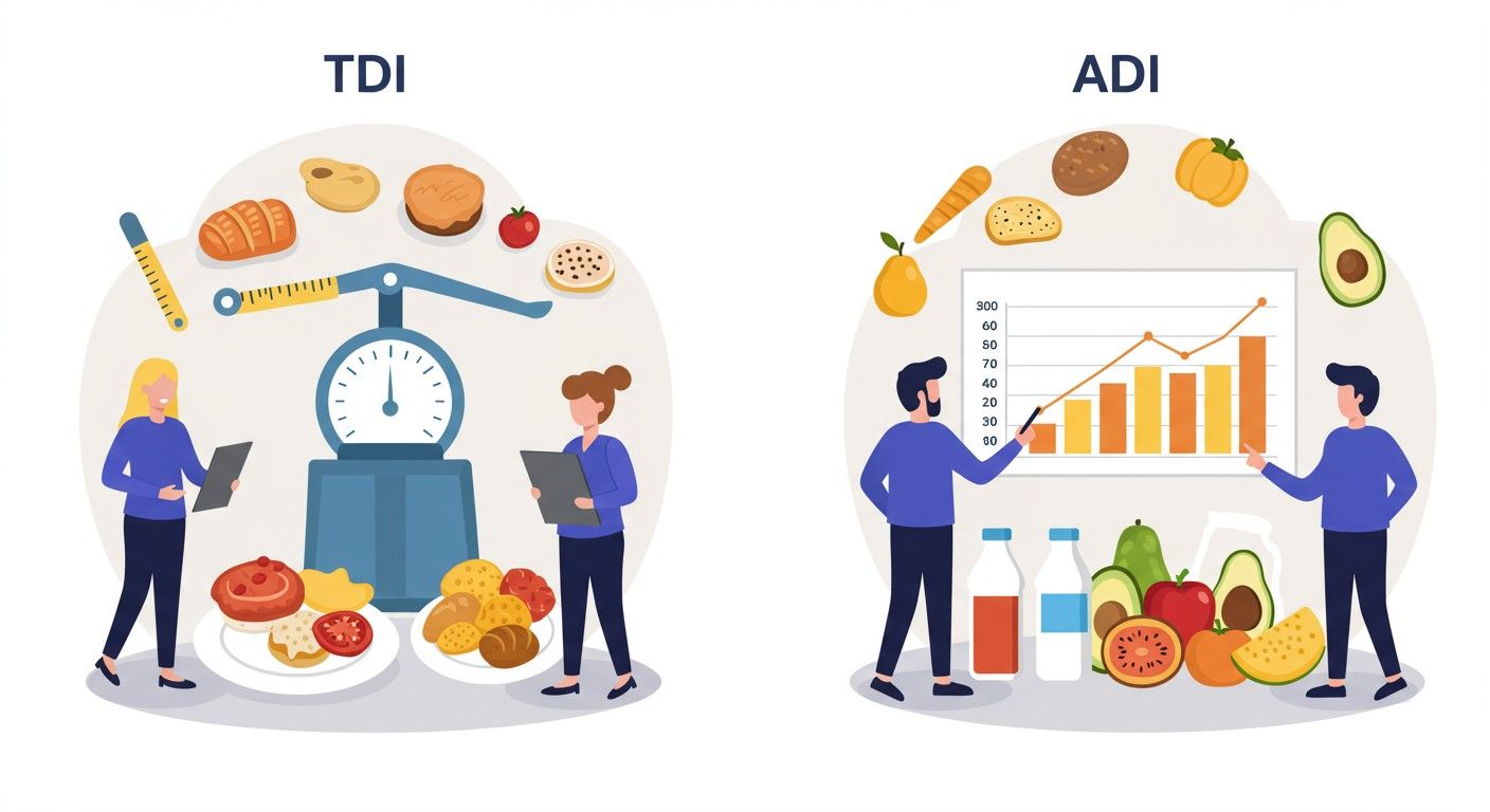 A TDI a maximális, míg az ADI a biztonságos bevitel.