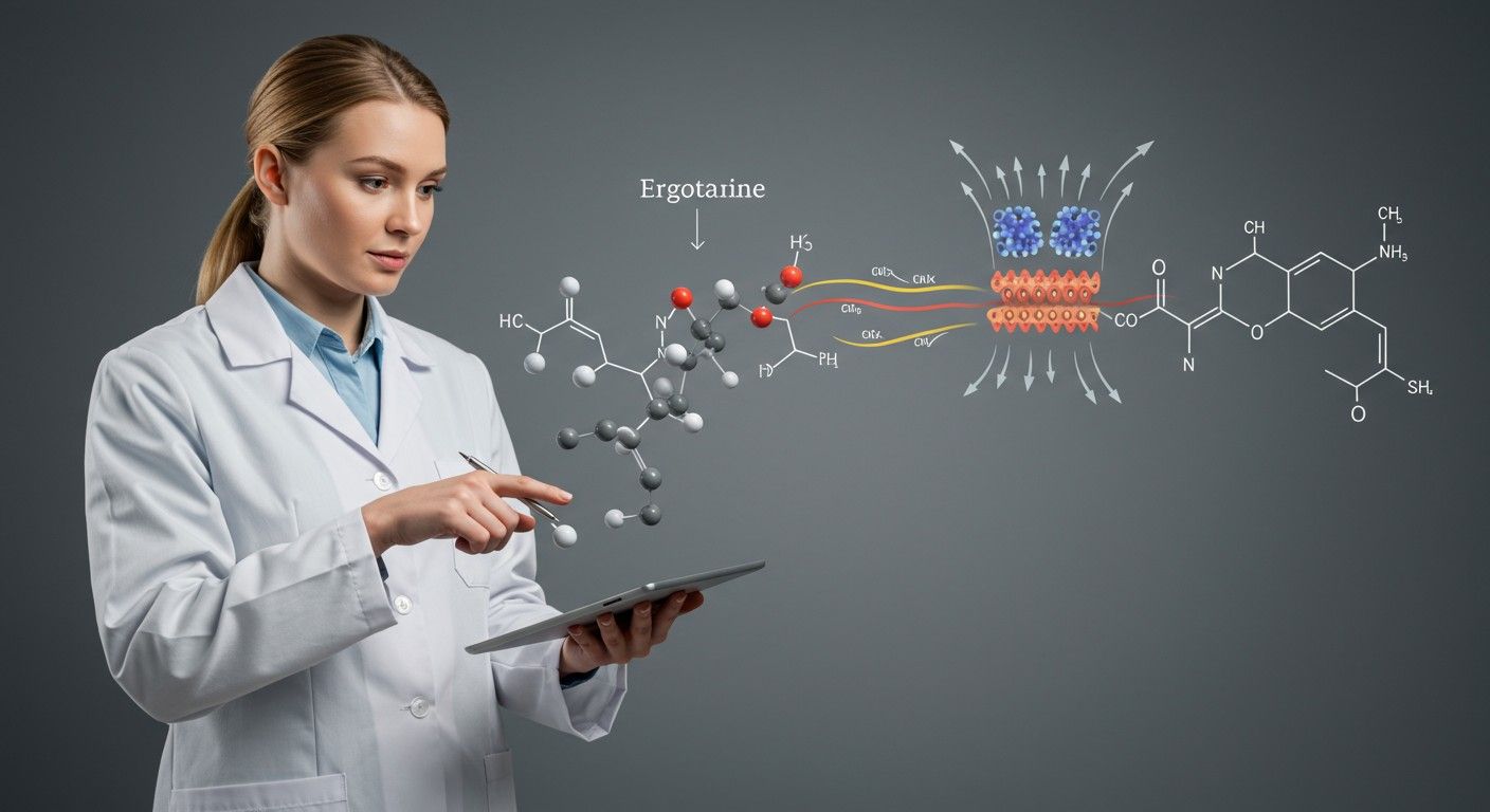 Az ergotamin a szerotonin receptorokra hat, fájdalmat csökkentve.