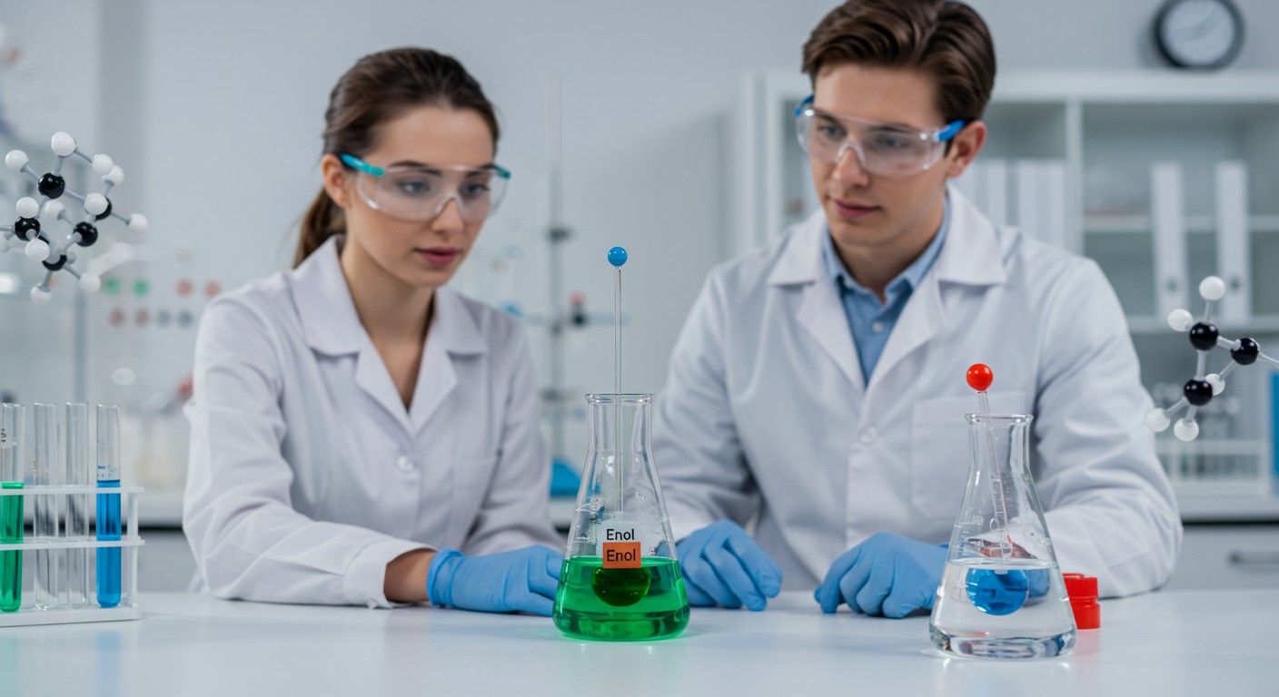 Az enol forma stabilizálása hidrogénkötésekkel történhet.