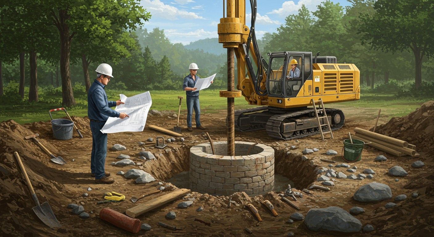 A fúrt kút építése precizitást és tervezést igényel.
