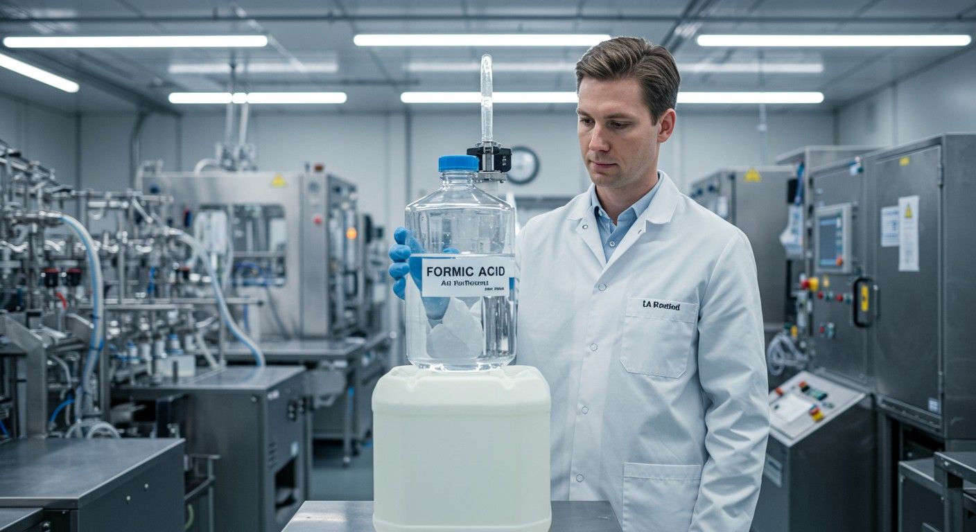 A hangyasav ipari előállítása szén-monoxidból és metanolból történik.