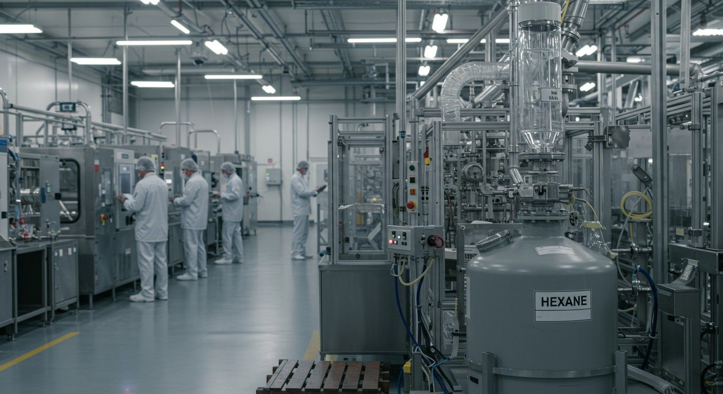 A hexán népszerű oldószer az élelmiszeriparban és laboratóriumokban.