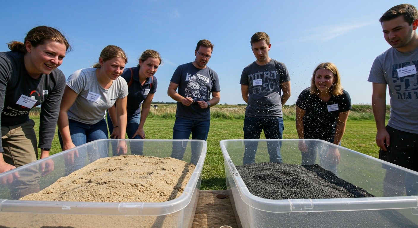 A hidrofób homok vízállósága növeli az építési tartósságot.
