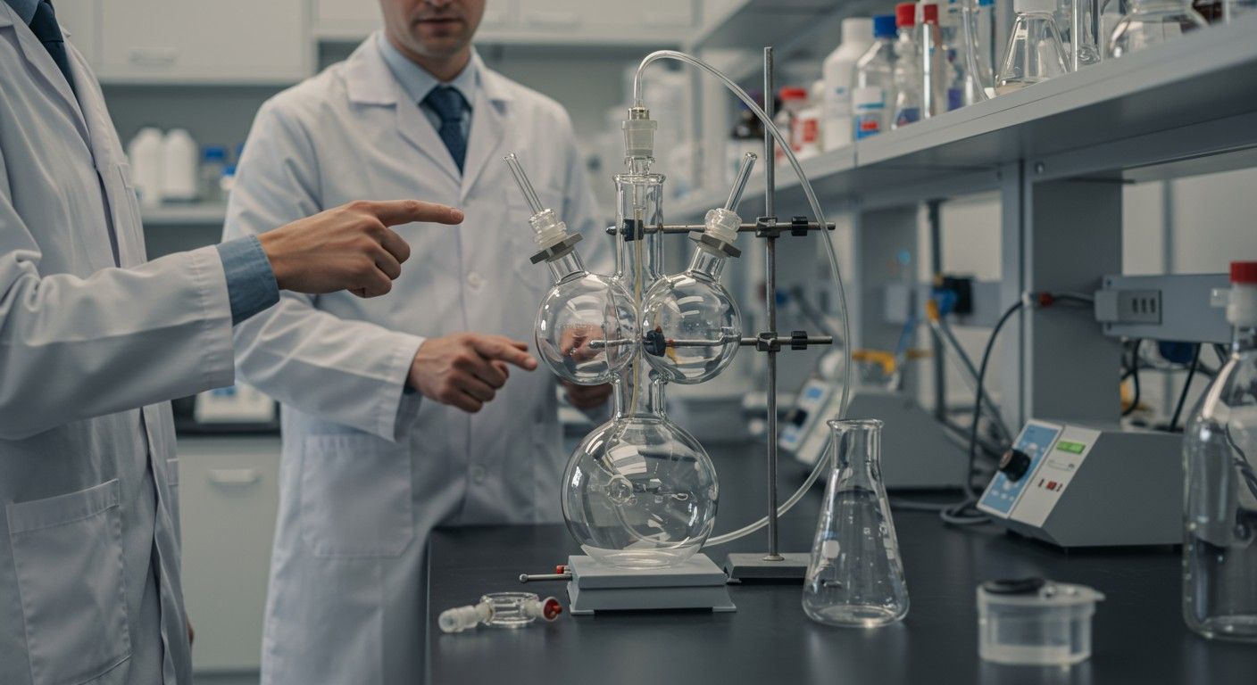 A háromnyakú lombik nyakai különböző reakciókhoz optimálisak.