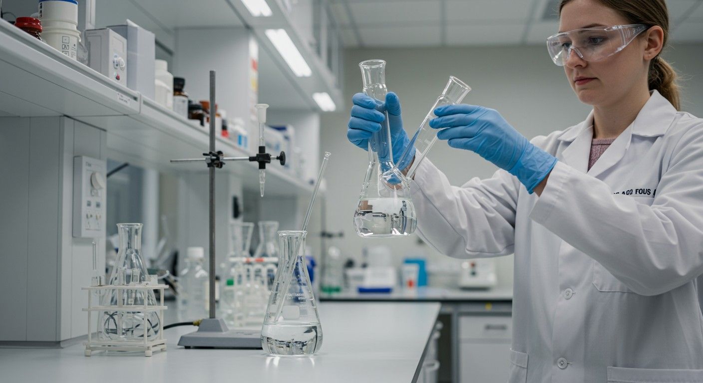 A háromnyakú lombik biztonsági zár mellett könnyen használható.