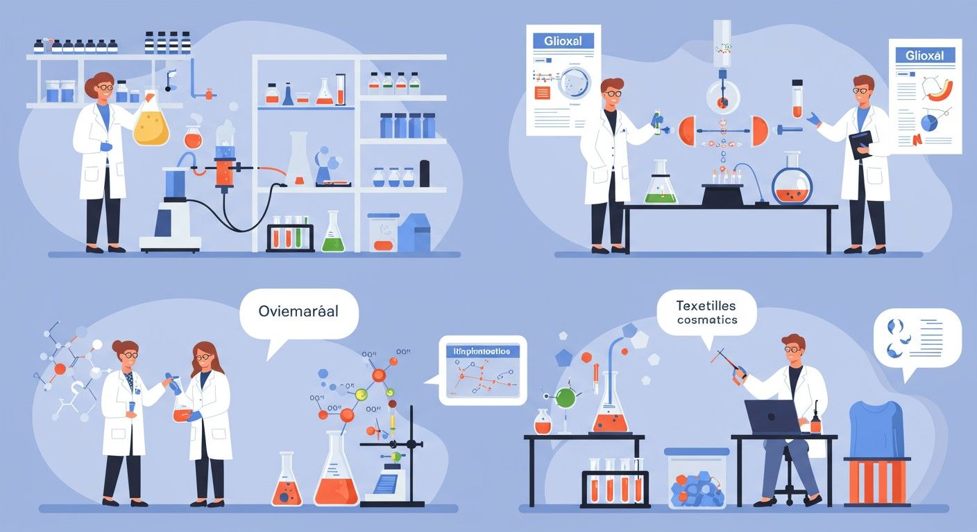 A glioxál széleskörűen alkalmazható ipari és laboratóriumi területeken.