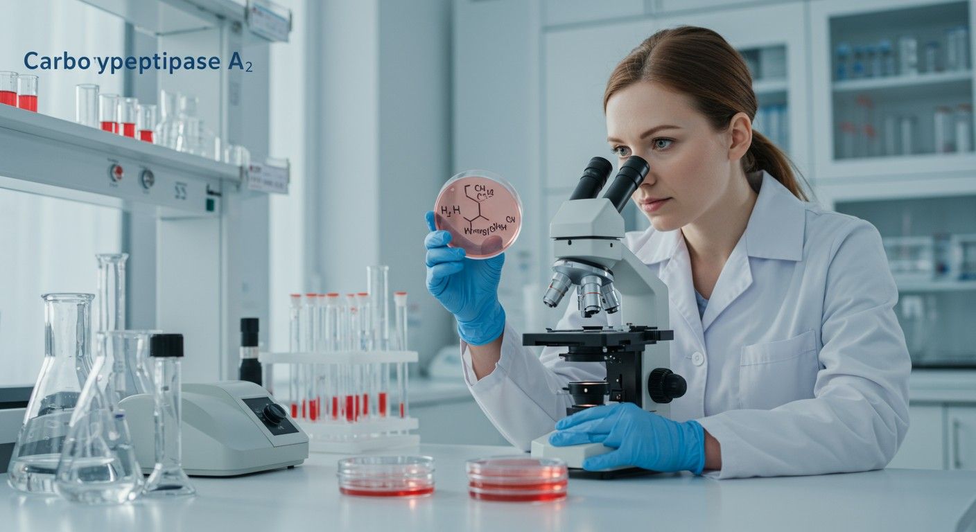 A karboxipeptidáz A fehérje bontásban kulcsszerepet játszik.