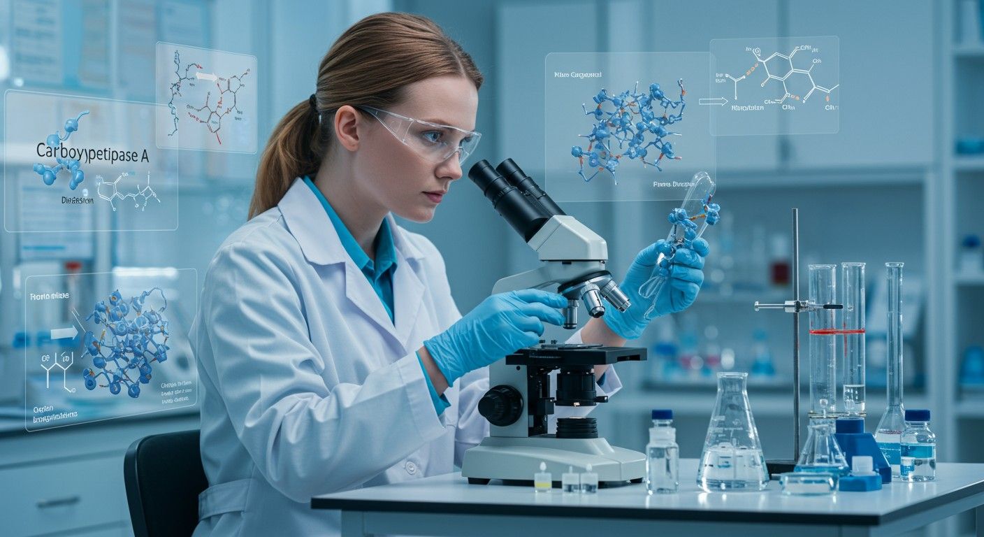 A karboxipeptidáz A fehérjék aminosavakra bontását segíti.