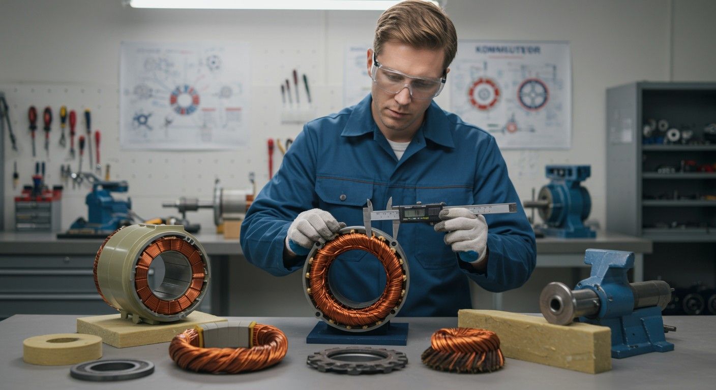 A kommutátor acélból és szénből készült érintkezőket használ.