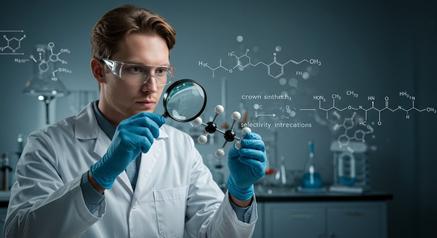 A koronaéterek szelektív komplexképzése fontos gyógyszerfejlesztés szempontjából.