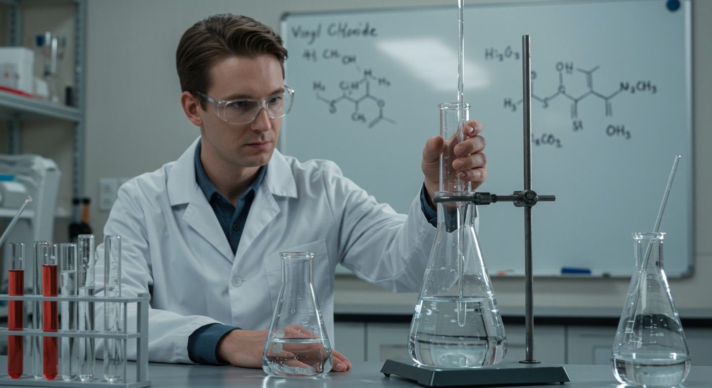 A vinil-klorid polimerizálása PVC-t hoz létre, erős anyagot.