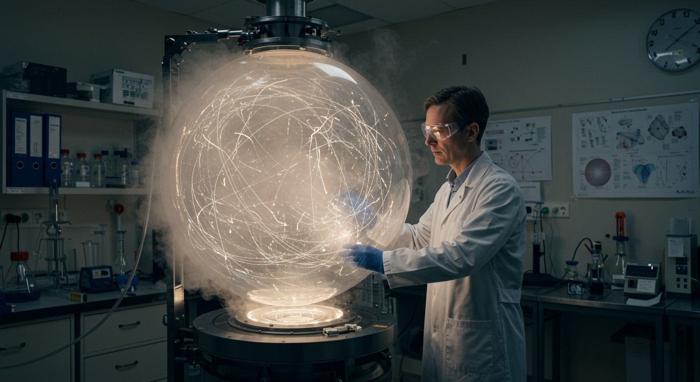 A ködfonalak a részecskék pályáját és energiáját mutatják.