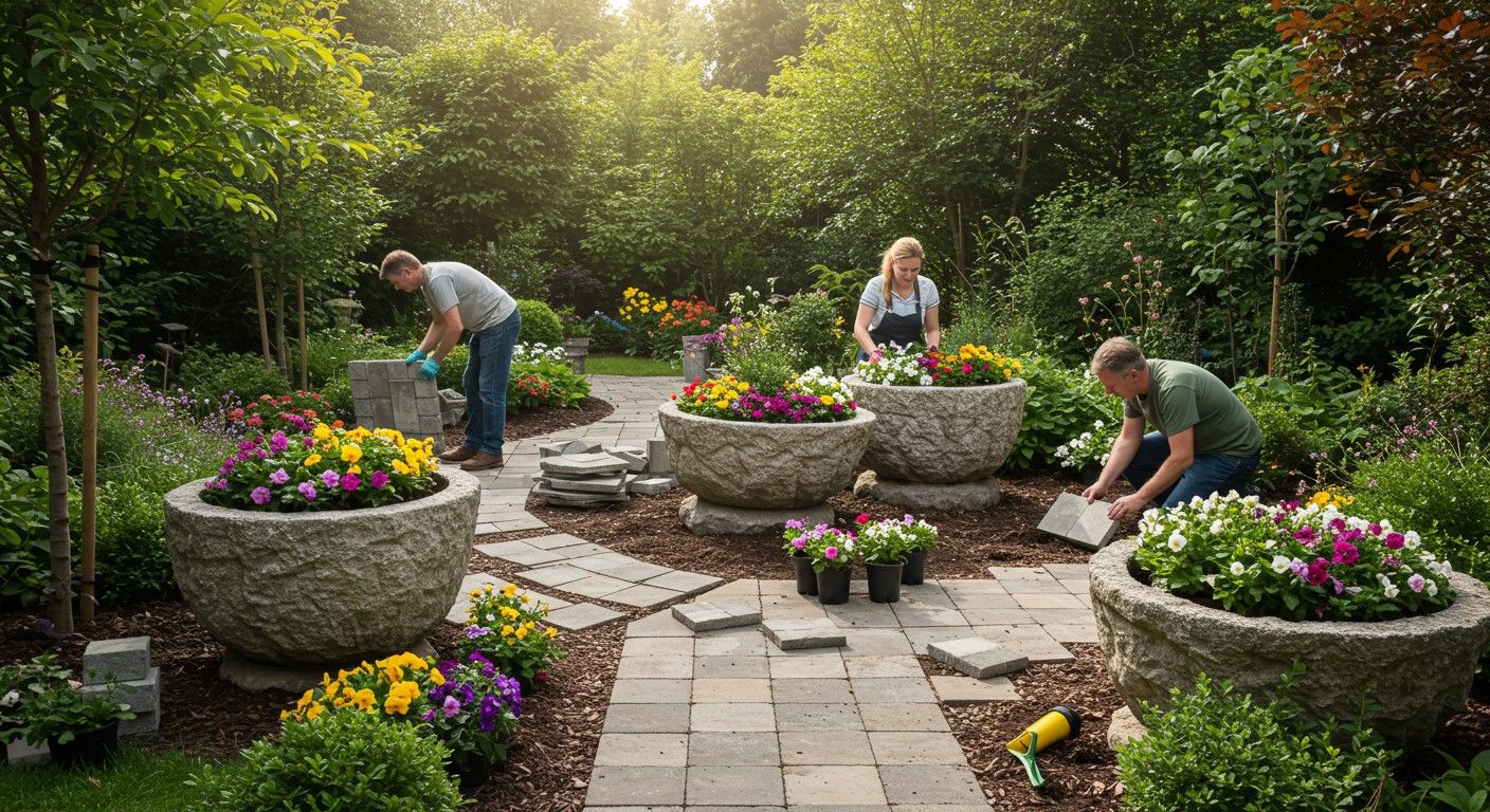 A kőcserép tartós és esztétikus megoldás kerti díszítéshez.