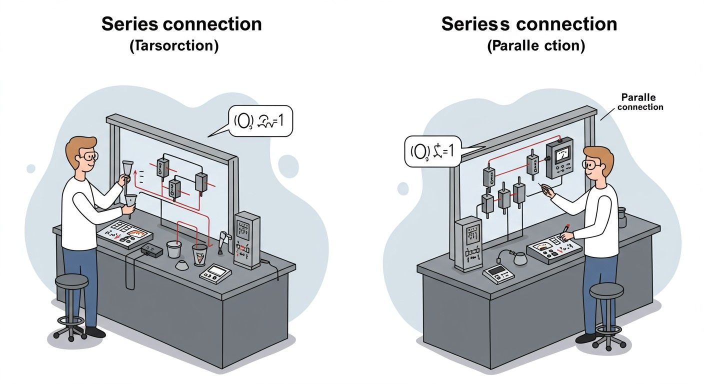 Soros kapcsolásnál a kapacitás csökken, párhuzamosnál nő.