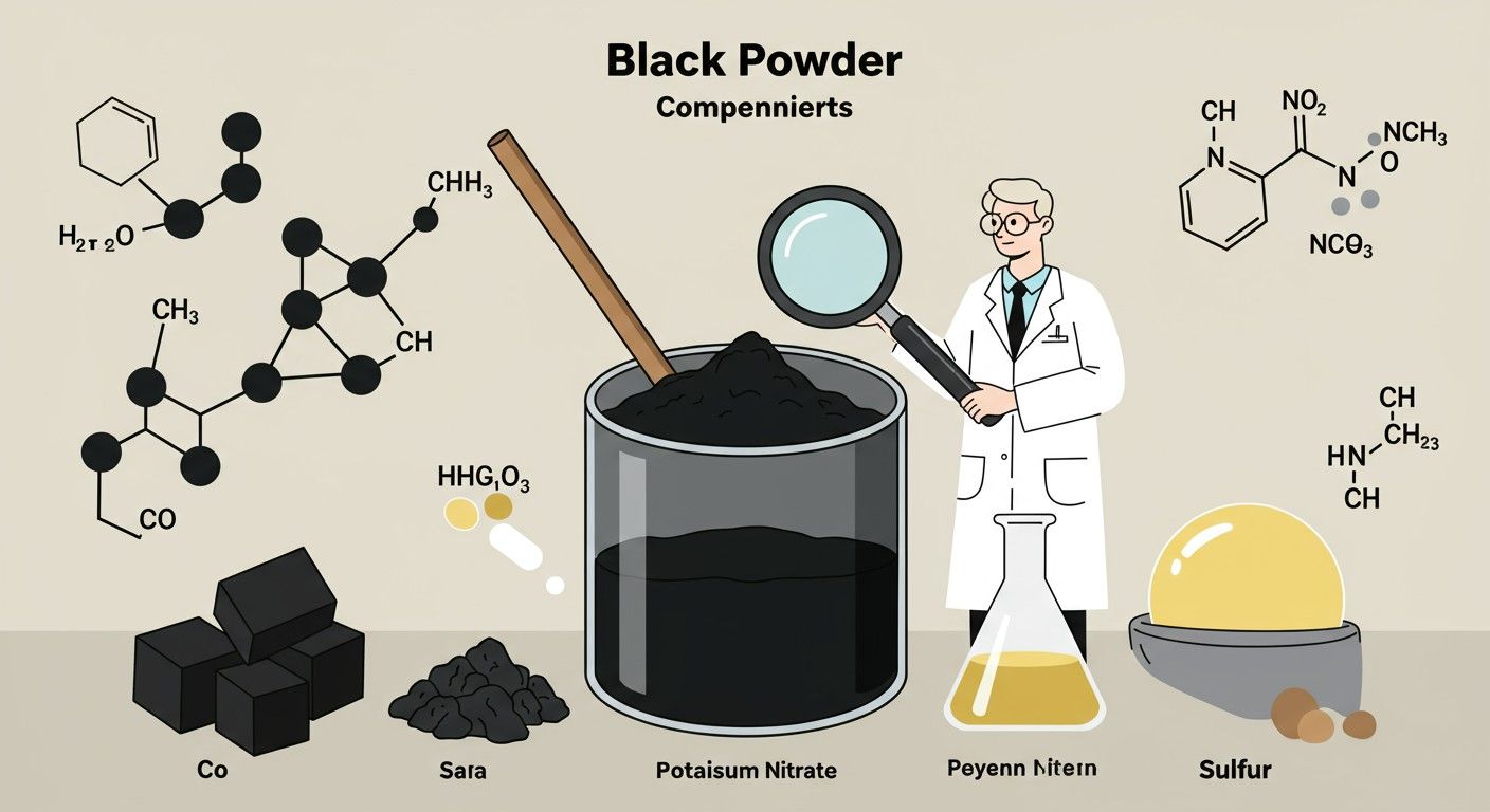 A fekete lőpor oxigén, szén és kén elegyéből áll.