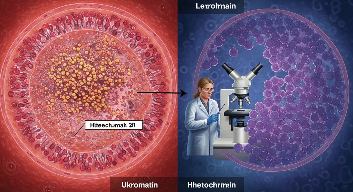 Az eukromatin aktív, a heterokromatin passzív génexpressziót jelez.