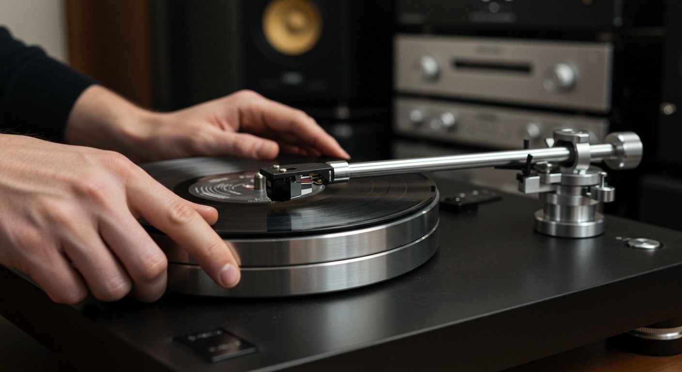 A lemezjátszó kar precíziós beállítása kulcsfontosságú a hangzásban.