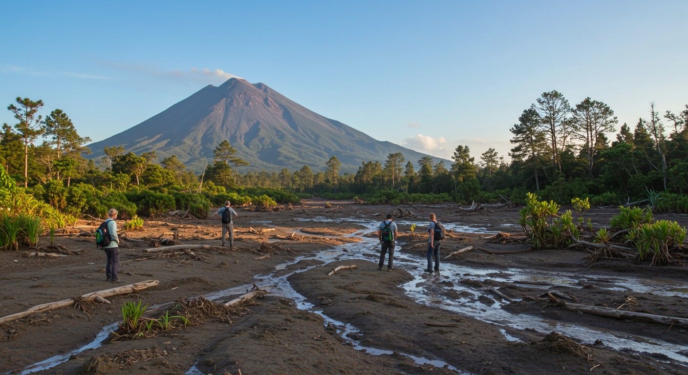 A laharok gyakran okoznak földcsuszamlásokat, veszélyeztetve a településeket.