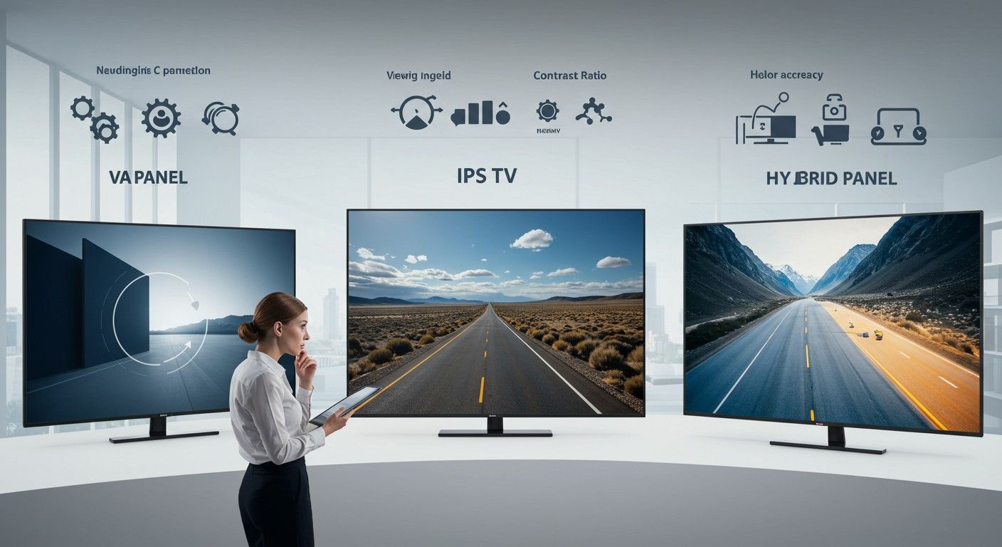 A VA panelek mélyebb fekete színeket, az IPS élénkebb színeket ad.