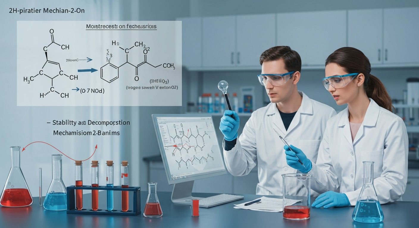 A 2H-pirán-2-on bomlása hőmérséklettől függően változik.