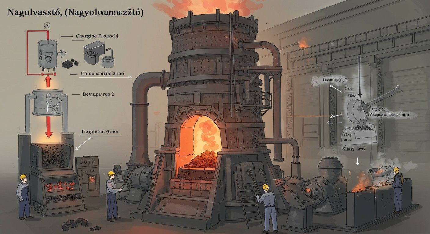 A nagyolvasztó hőmérséklete eléri az 1600 Celsius-fokot.