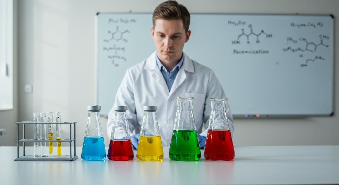 A hőmérséklet és oldószer hatással van a racemizációra.