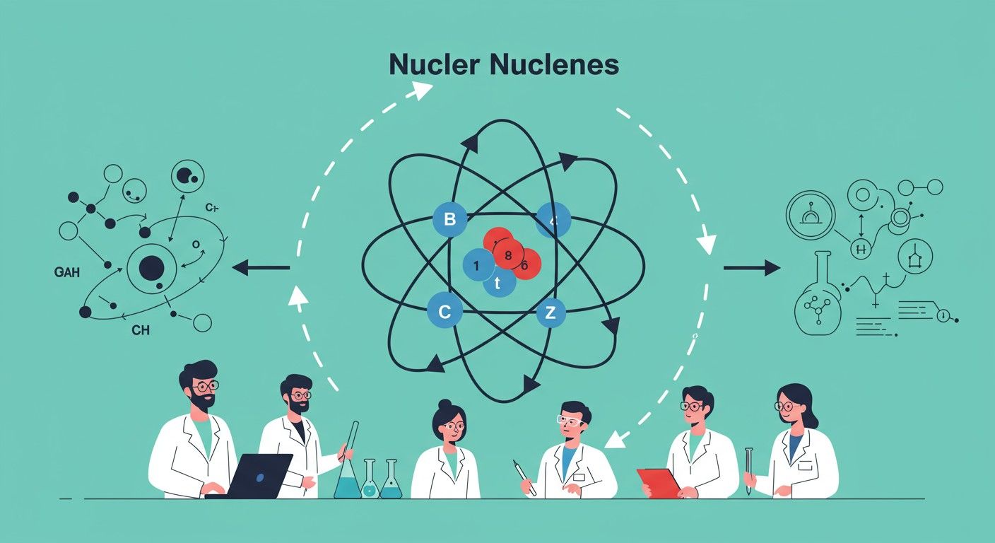 Az atommagot protonok és neutronok alkotják, heves erőkkel.