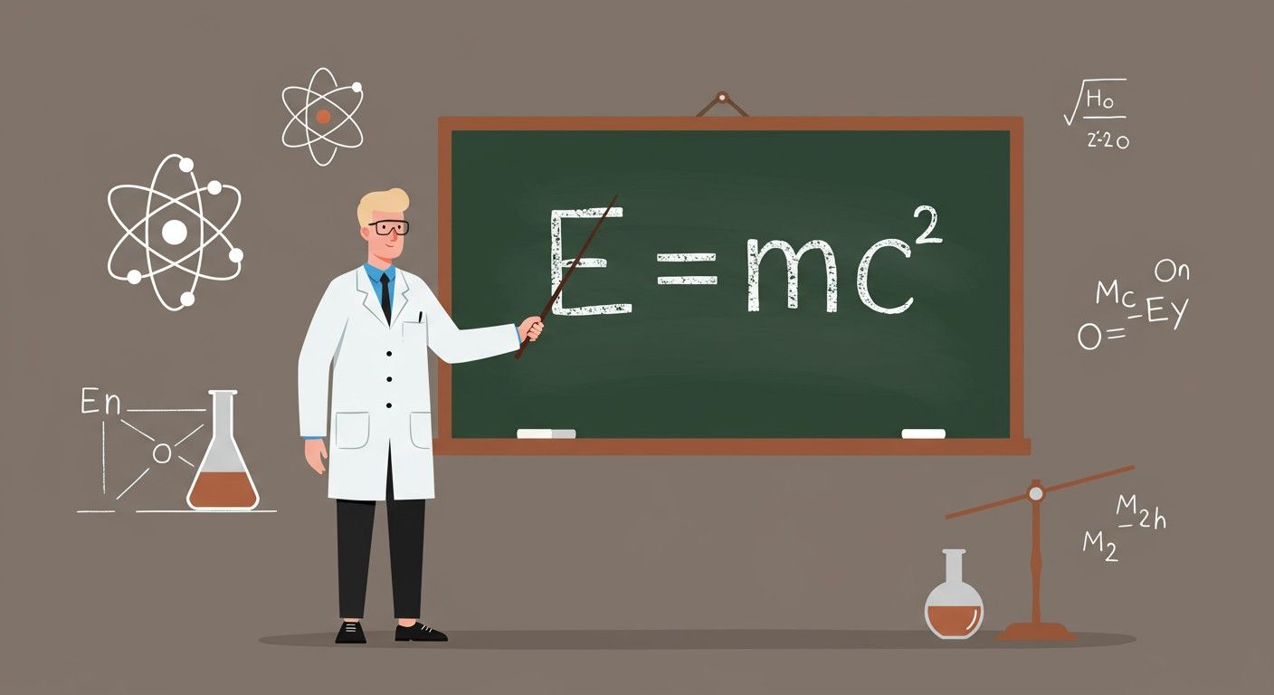 Az E=mc² a nyugalmi energia kulcsformulája.