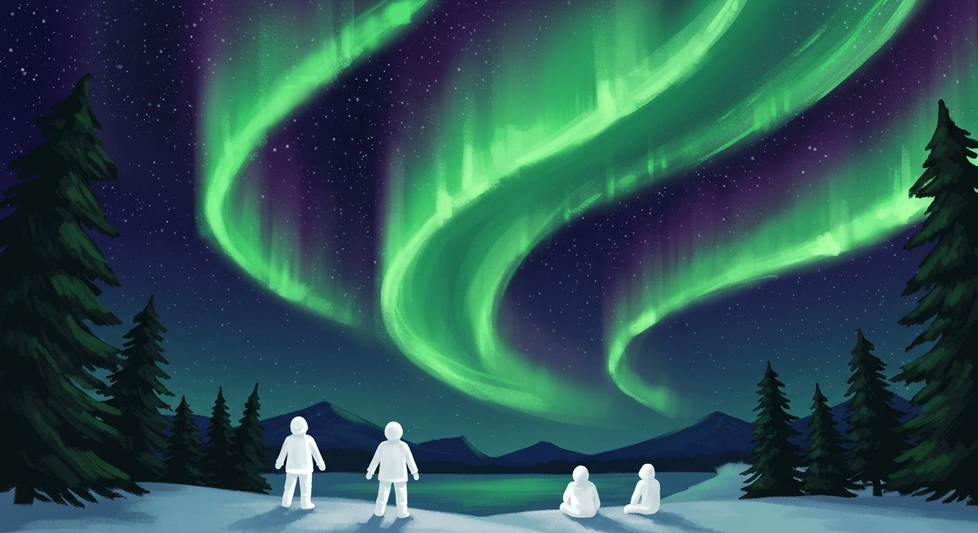 A sarki fény különböző színekben és formákban tűnik fel.