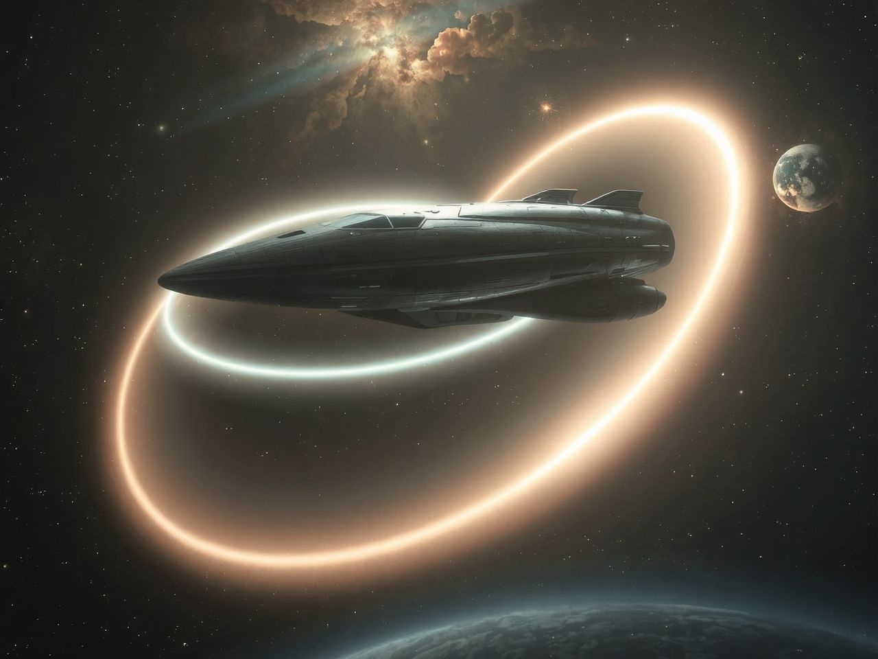 Az Alcubierre-hajtómű a téridő görbítésével valósítana meg utazást.