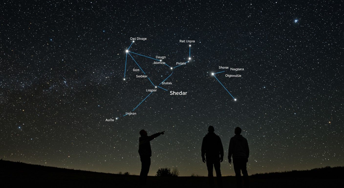 A Shedar színe vörös, összehasonlítva más csillagokkal.