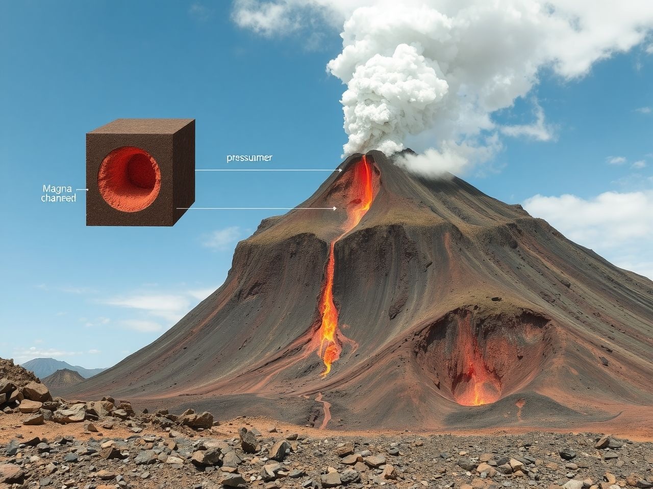 A magma nyomása először repedéseket hoz létre a kéregben.